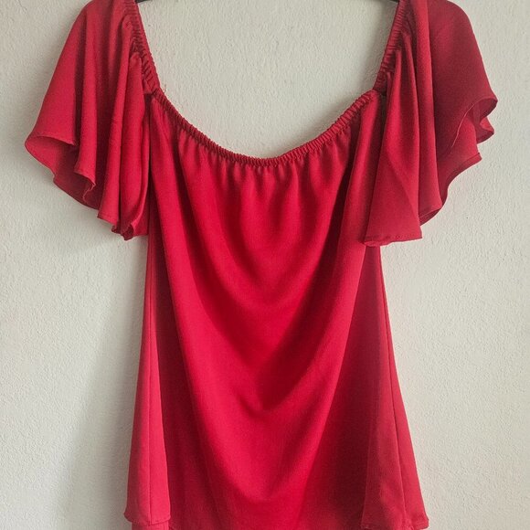Tyche red Off/On shoulder Holiday Flowy Sleeves lined blouse Made in USA S - Picture 1 of 6
